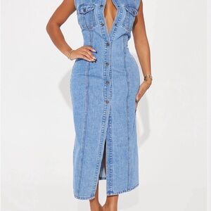 Fashion Nova Blue Denim Midi Dress